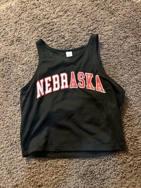 Black Nebraska Crop Tank Top